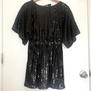 Ark & Co Black Sequin Dolman Sleeve Cocktail Mini Dress small little black dress